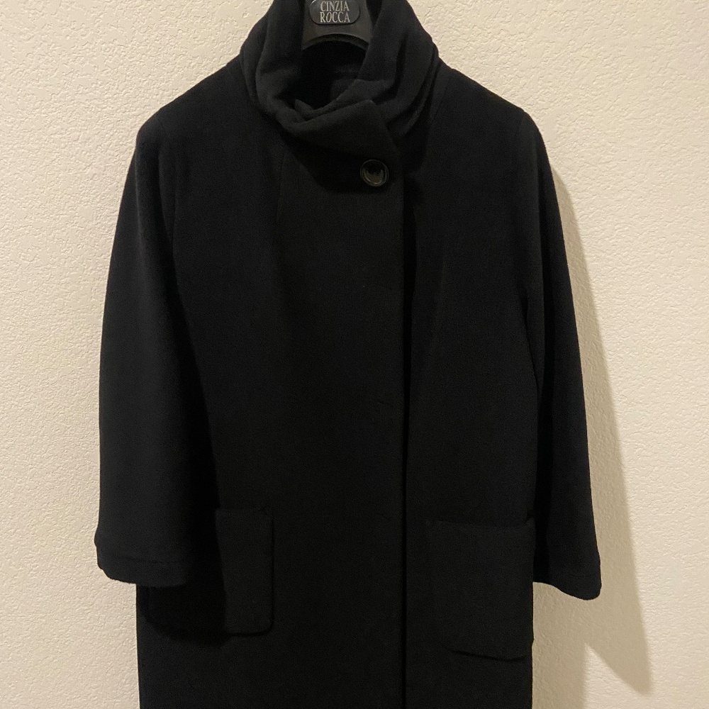 Luxurious Cinzia Rocco Black Pure Virgin Wool Coat